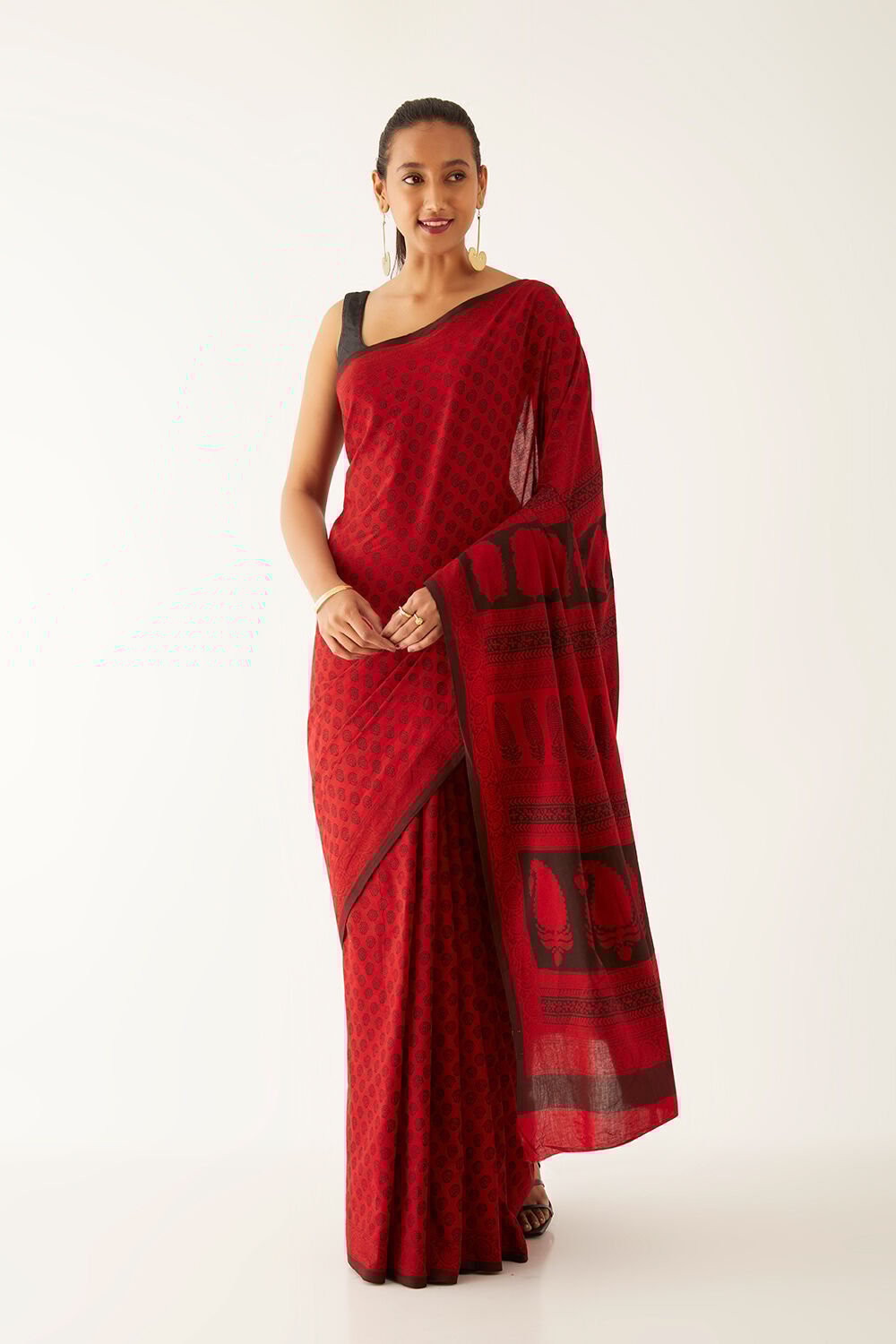 Red Pure Cotton Bagh Printed Saree image number null