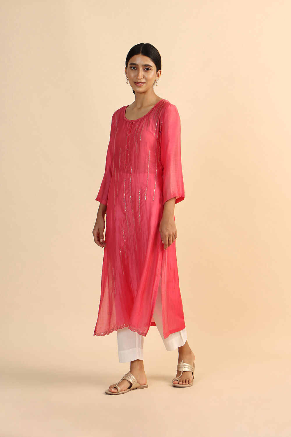 Pink Viscose Embroidered Kurta image number null