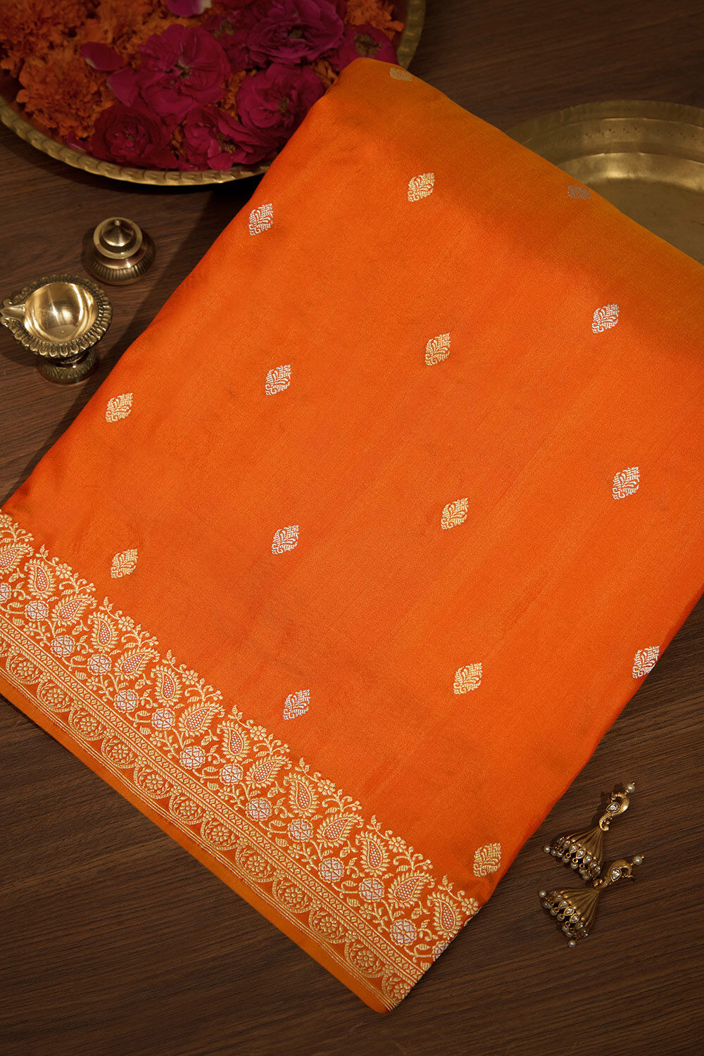 Orange Pure Silk Kadwa Banarasi Saree image number null