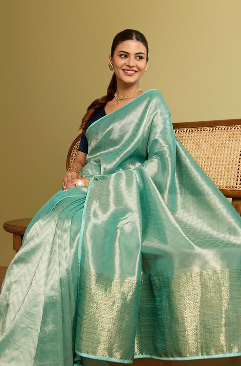 Light Blue Woven Viscose Tissue Saree