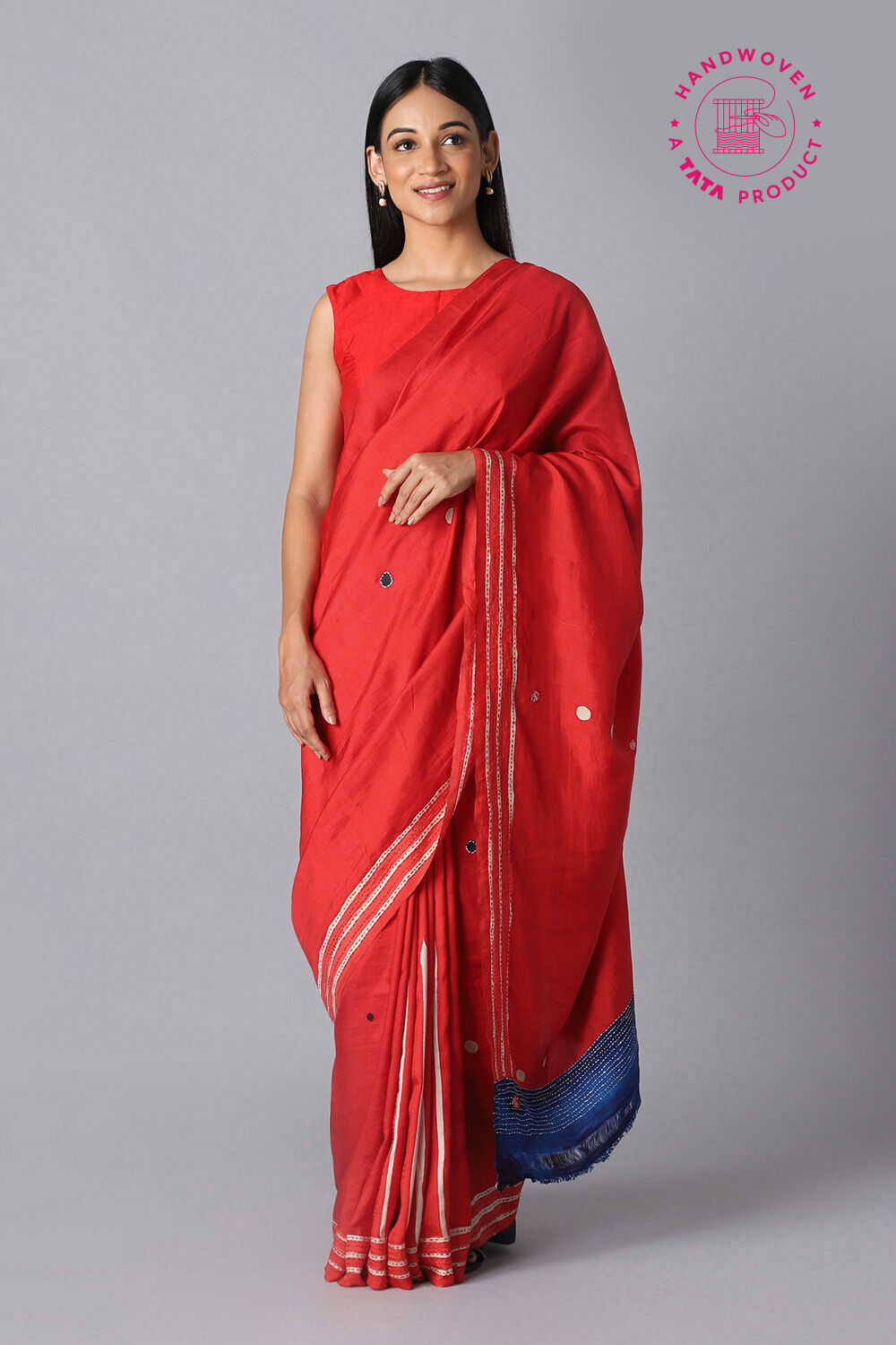 Red Pure Silk Hand Painted Saree image number null