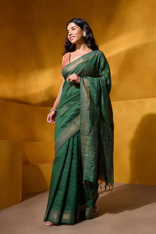 Dark Green Pure Silk Sequin Saree thumbnail image number null