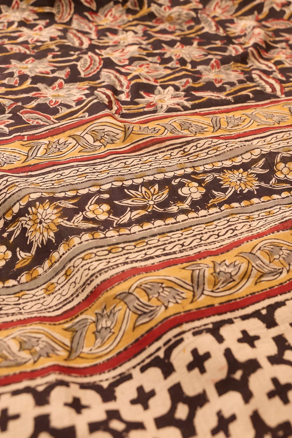 Black Printed Kalamkari Machilipatnam Pure Cotton Saree image number null