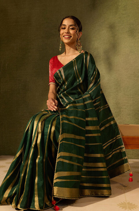 Dark Green Pure Viscose Woven Saree