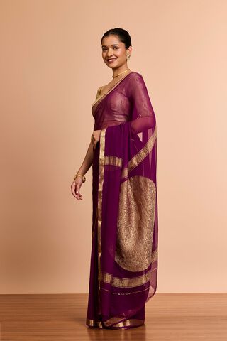 Purple Woven Pure Silk Chiffon Saree thumbnail image number null