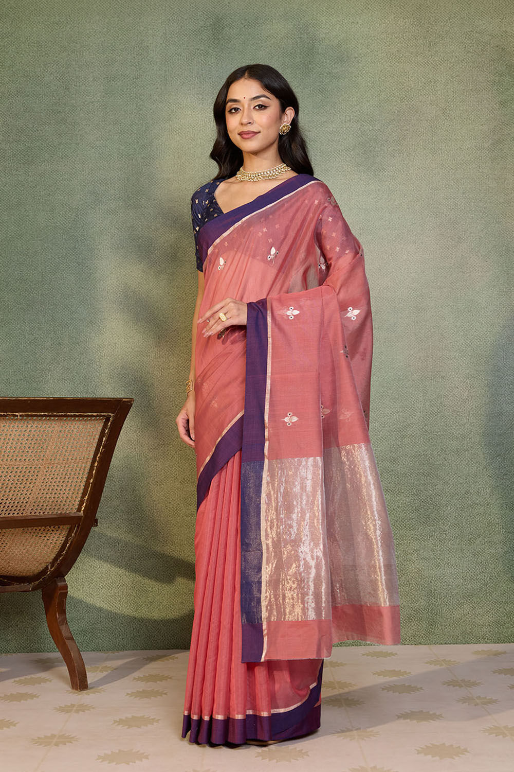 Dark Pink Eknaliya Pure Silk Cotton Chanderi Saree image number null