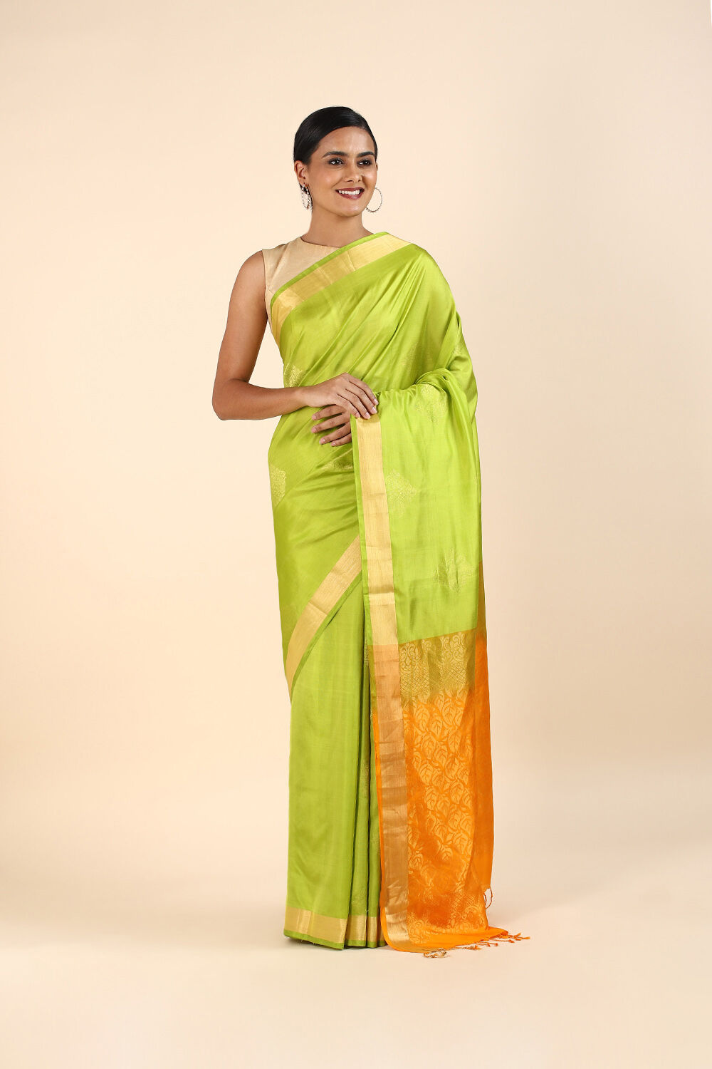 Green Pure Soft Silk Saree image number null
