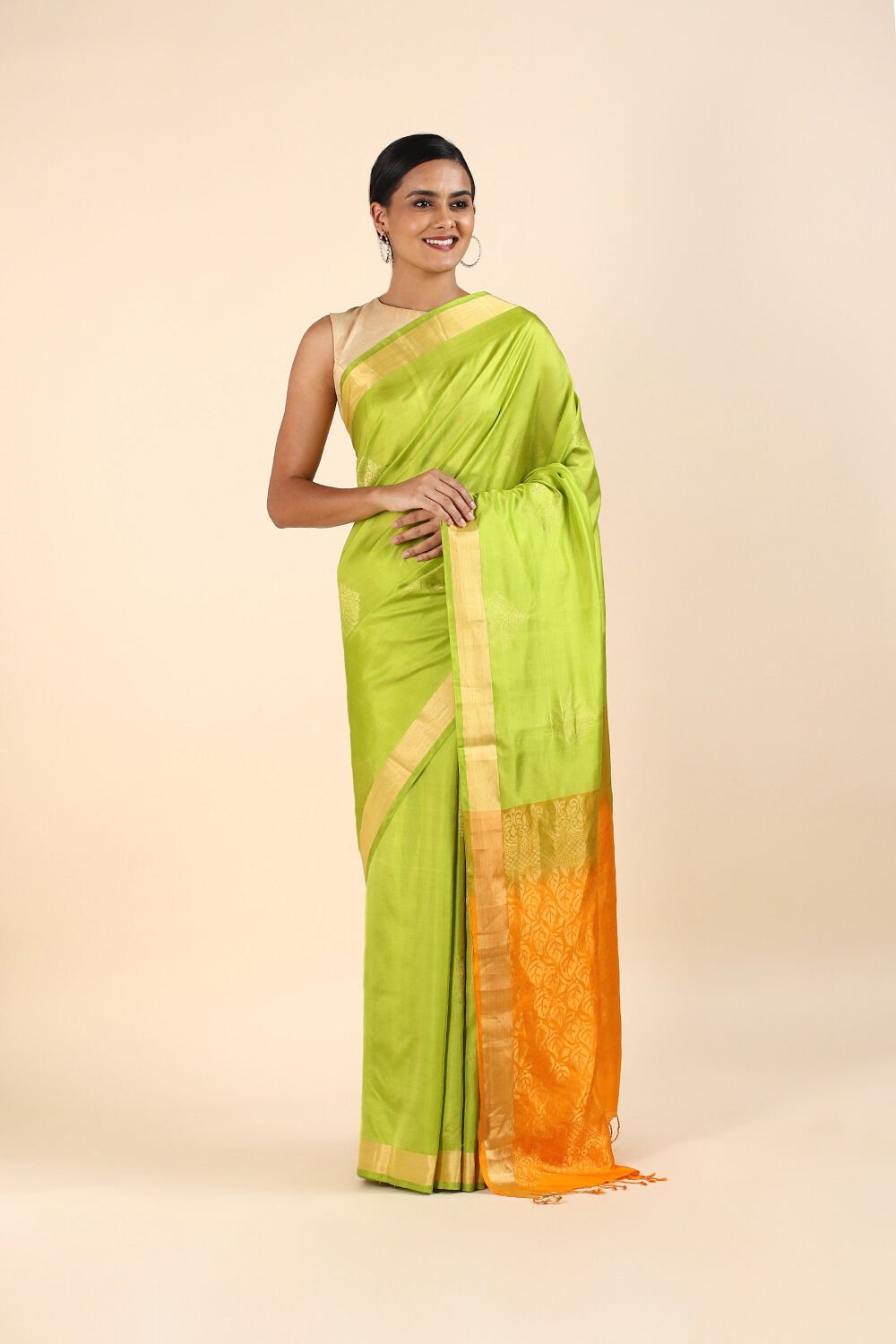 Green Pure Soft Silk Saree image number null