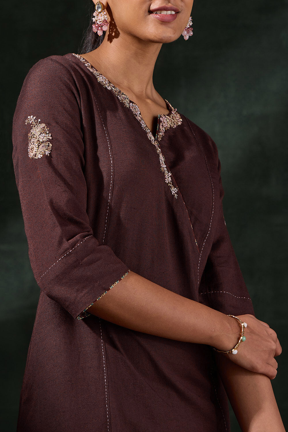 Brown Viscose Embroidered Kurta image number null