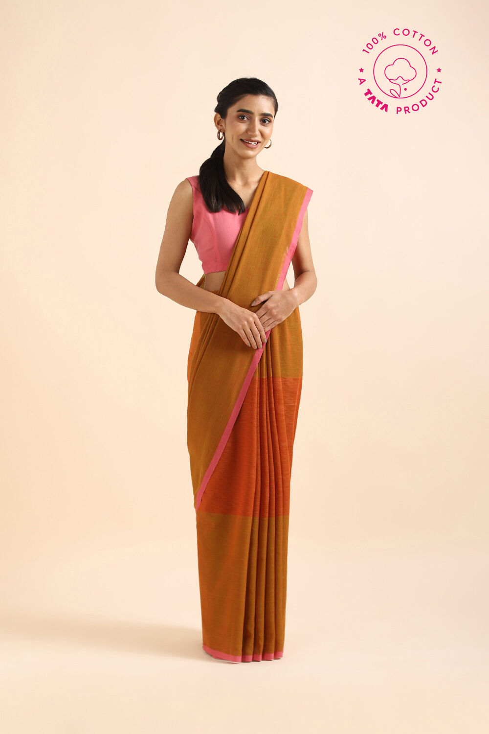 Brown Pure Cotton Bengal Saree image number null