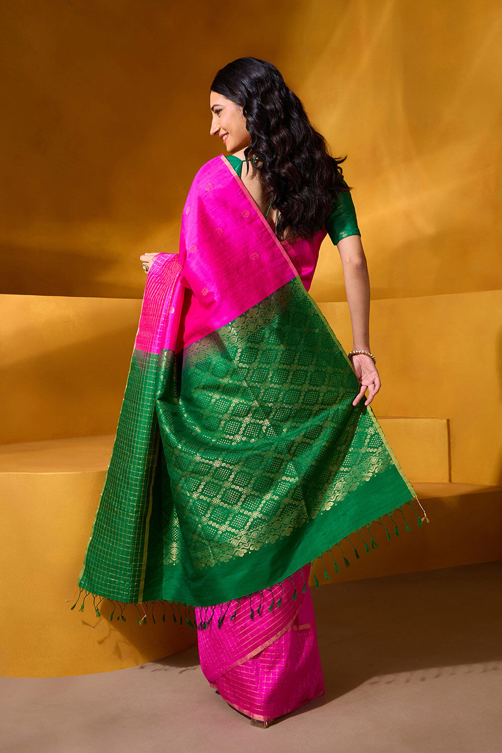 Pink Woven Pure Soft Silk Saree image number null