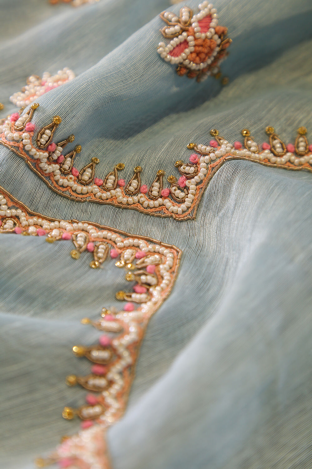 Powder Blue Pure Silk Cotton Suit Set image number null