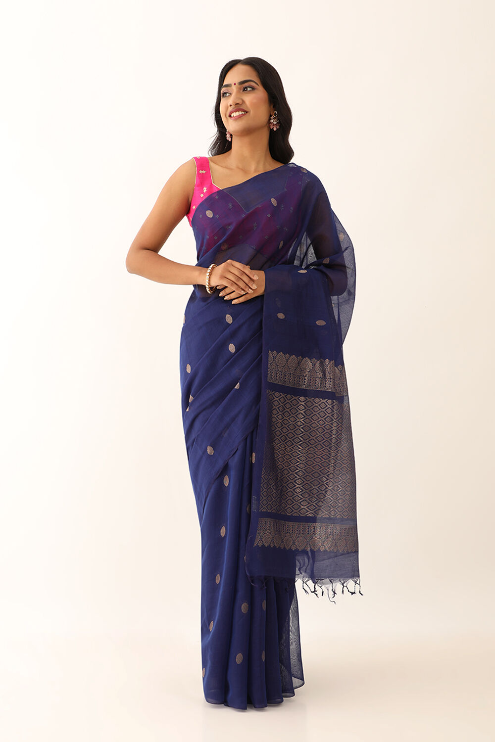 Dark Blue Pure Silk Cotton Woven South Saree image number null