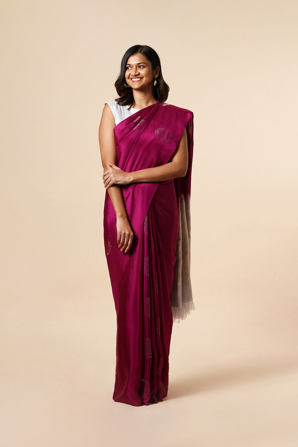 Dark Red Handwoven South Pure Silk Tencel Saree image number null