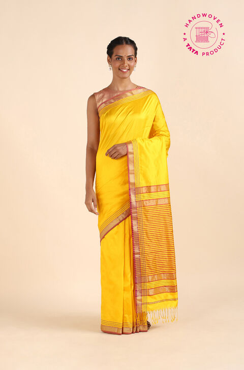 Yellow Pure  Silk Maheswari Saree
