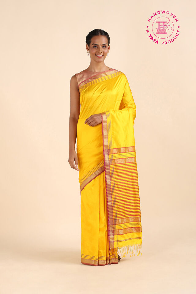 Yellow Pure  Silk Maheswari Saree
