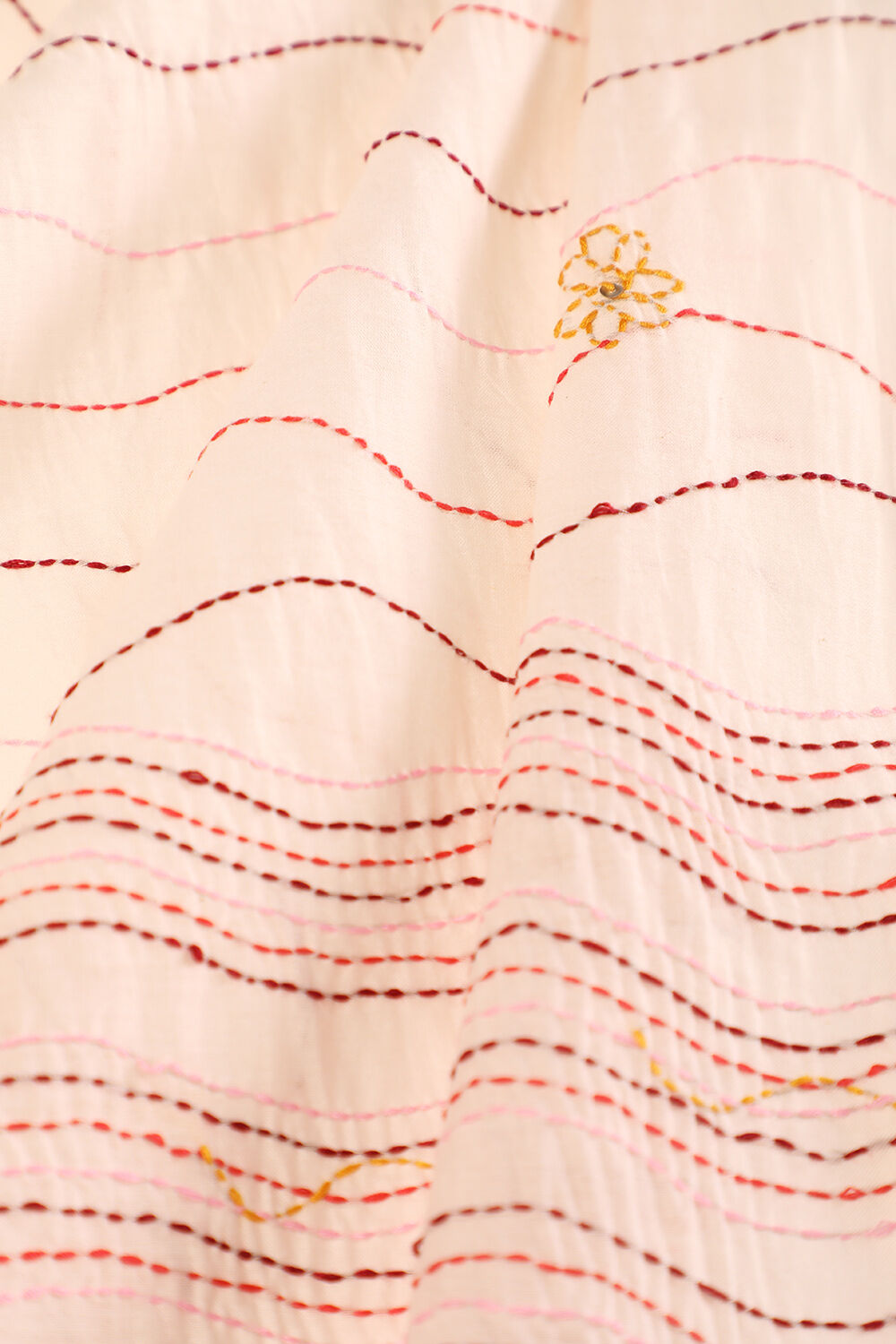 Off White Bengal Pure Silk Cotton Kantha Embroidered Saree image number null