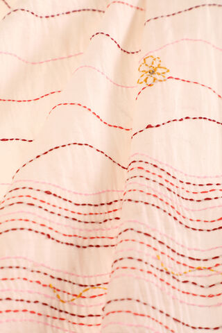 Off White Bengal Pure Silk Cotton Kantha Embroidered Saree thumbnail image number null