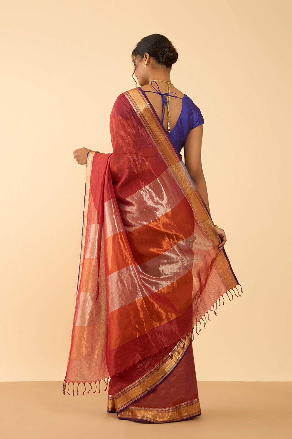 Orange Woven Pure Silk Tissue Maheshwari Saree image number null