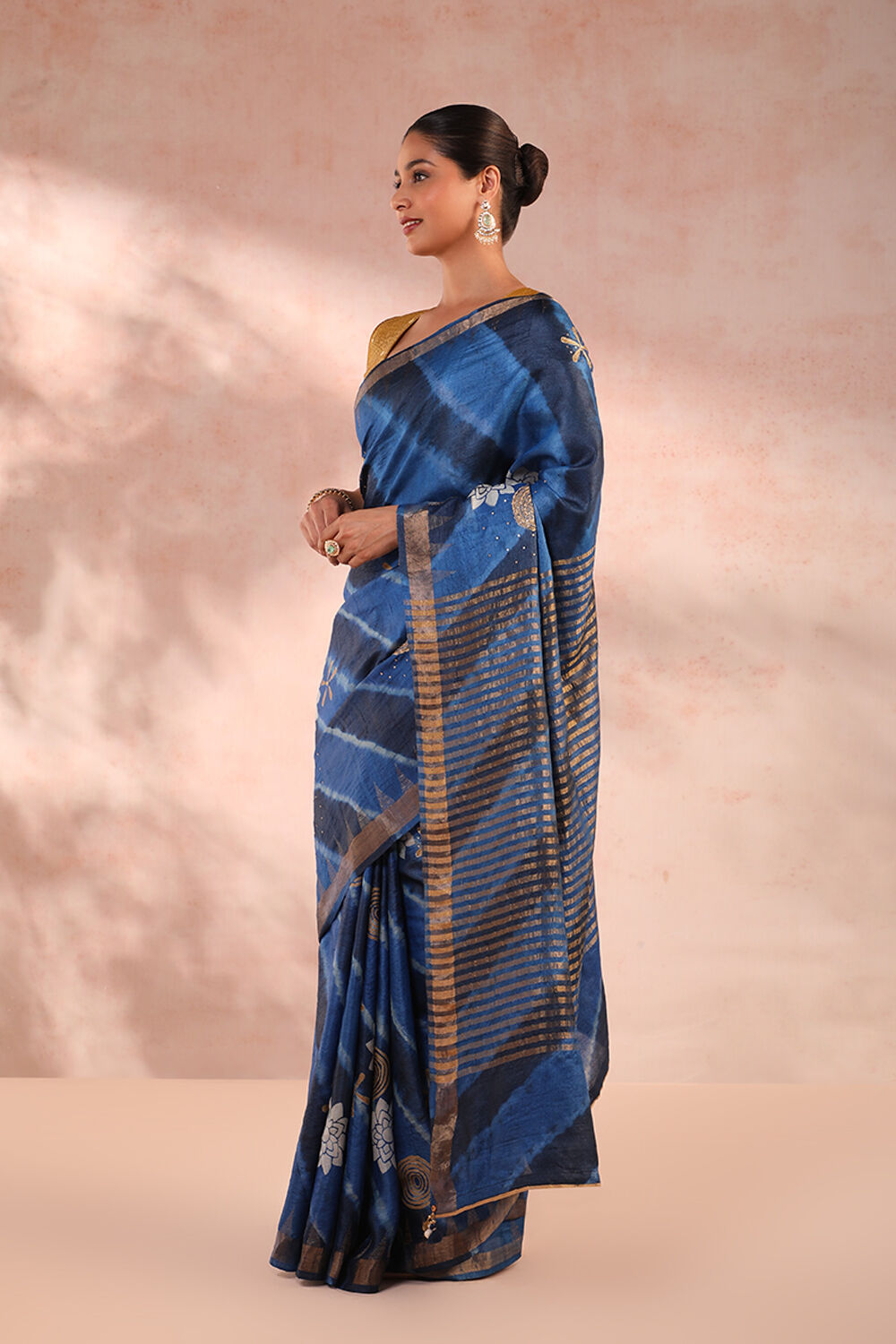 Blue Pure Tussar Silk Tie and Dye Saree image number null