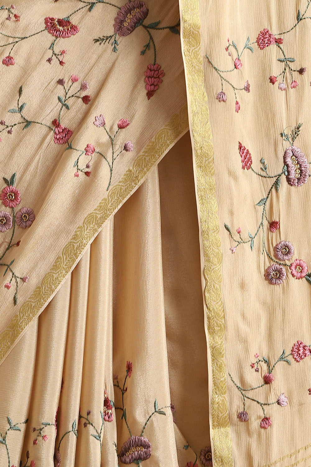 Beige Pure Viscose Embroidered Saree image number null