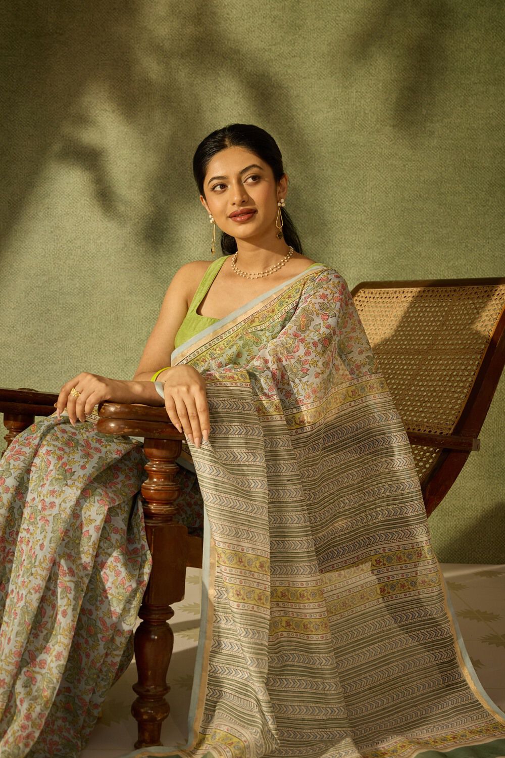 Blue Rajasthan Pure Silk Cotton Printed Sanganeri Saree image number null