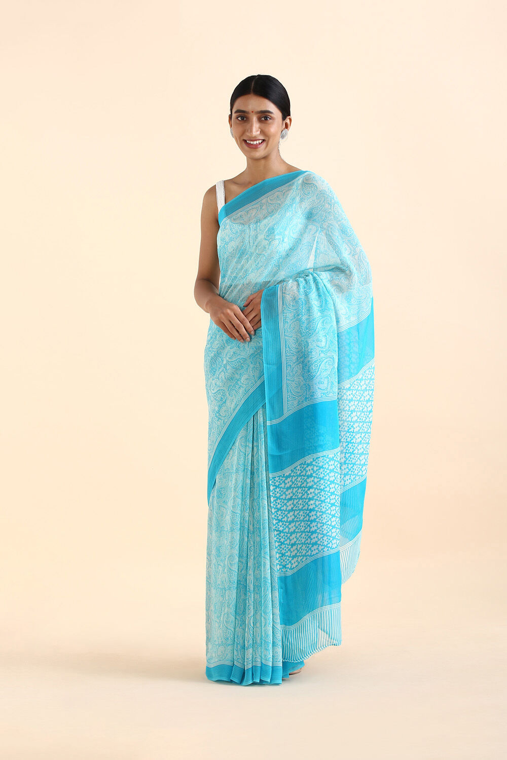 Blue Viscose Georgette Printed Saree image number null