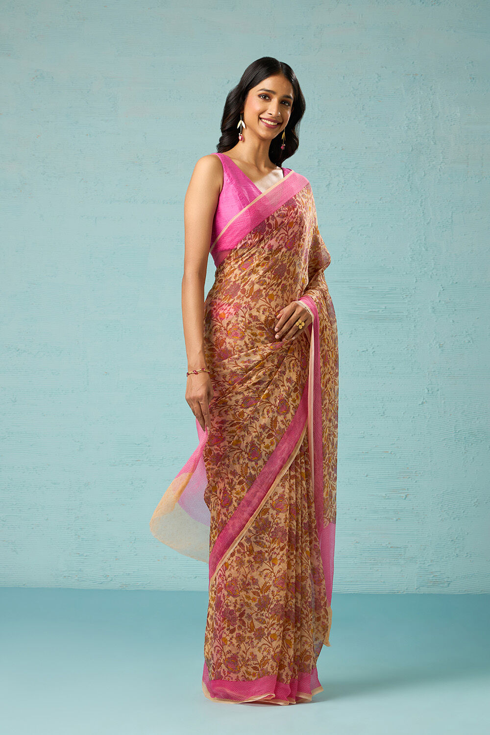 Yellow Screen Printed Viscose Chiffon Saree image number null