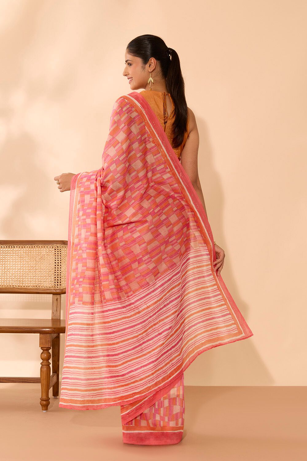 Pink Pure Silk Cotton Mukaish Saree image number null