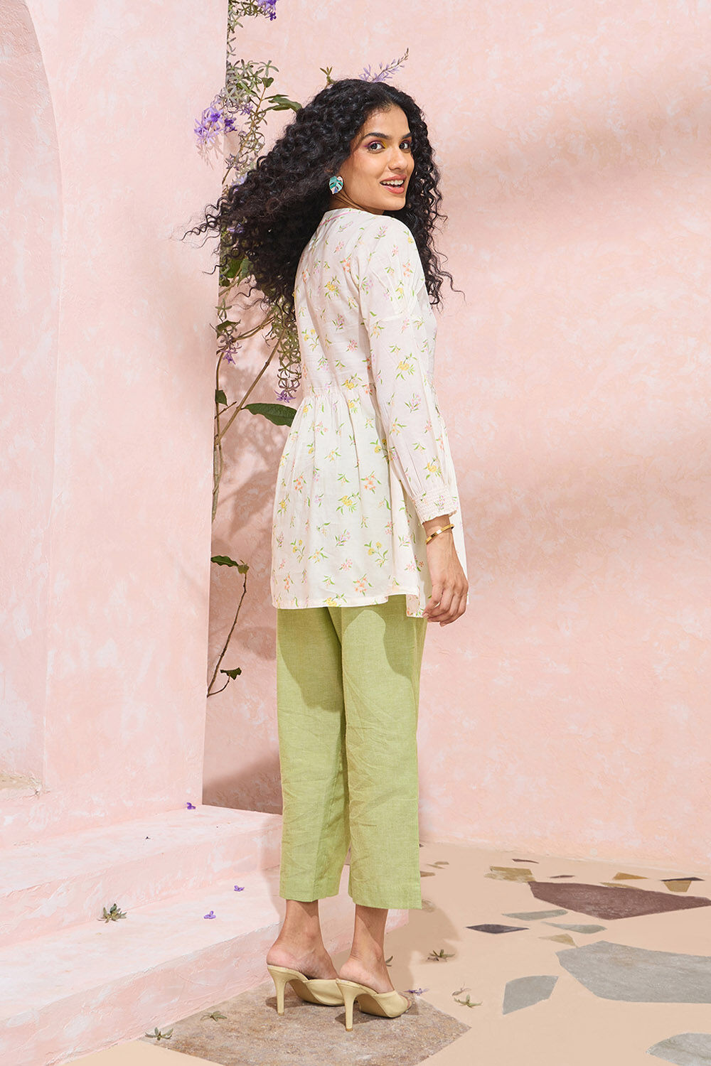Off White Printed Cotton Viscose Short Top image number null