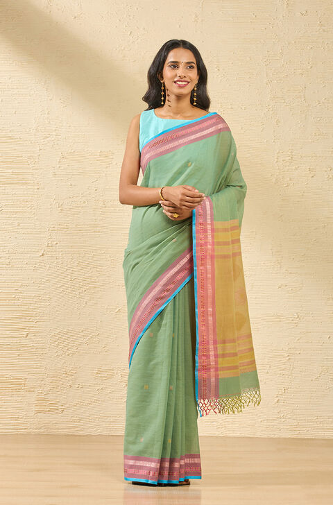 Green Pure Cotton Woven Bengal Saree