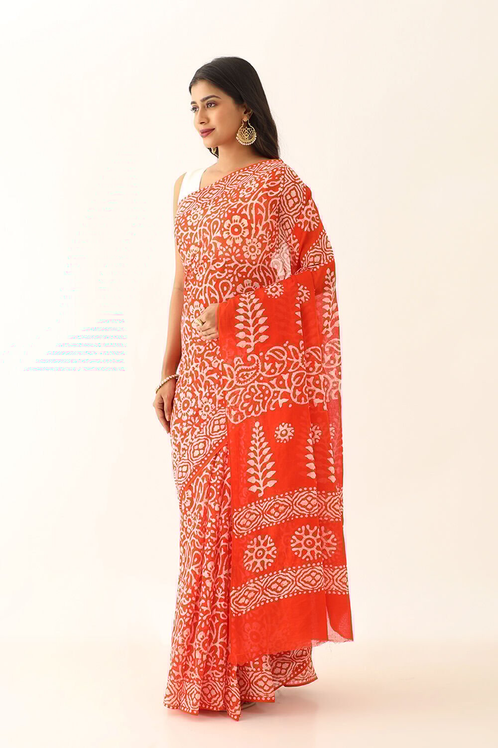 Orange Pure Cotton Batik Saree image number null