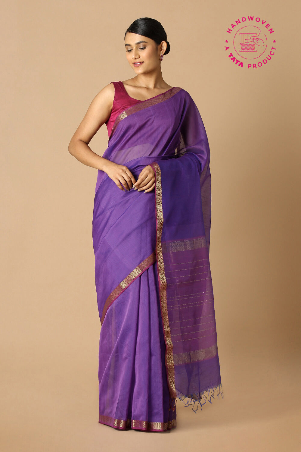 Purple Pure Silk Cotton Maheswari Saree image number null