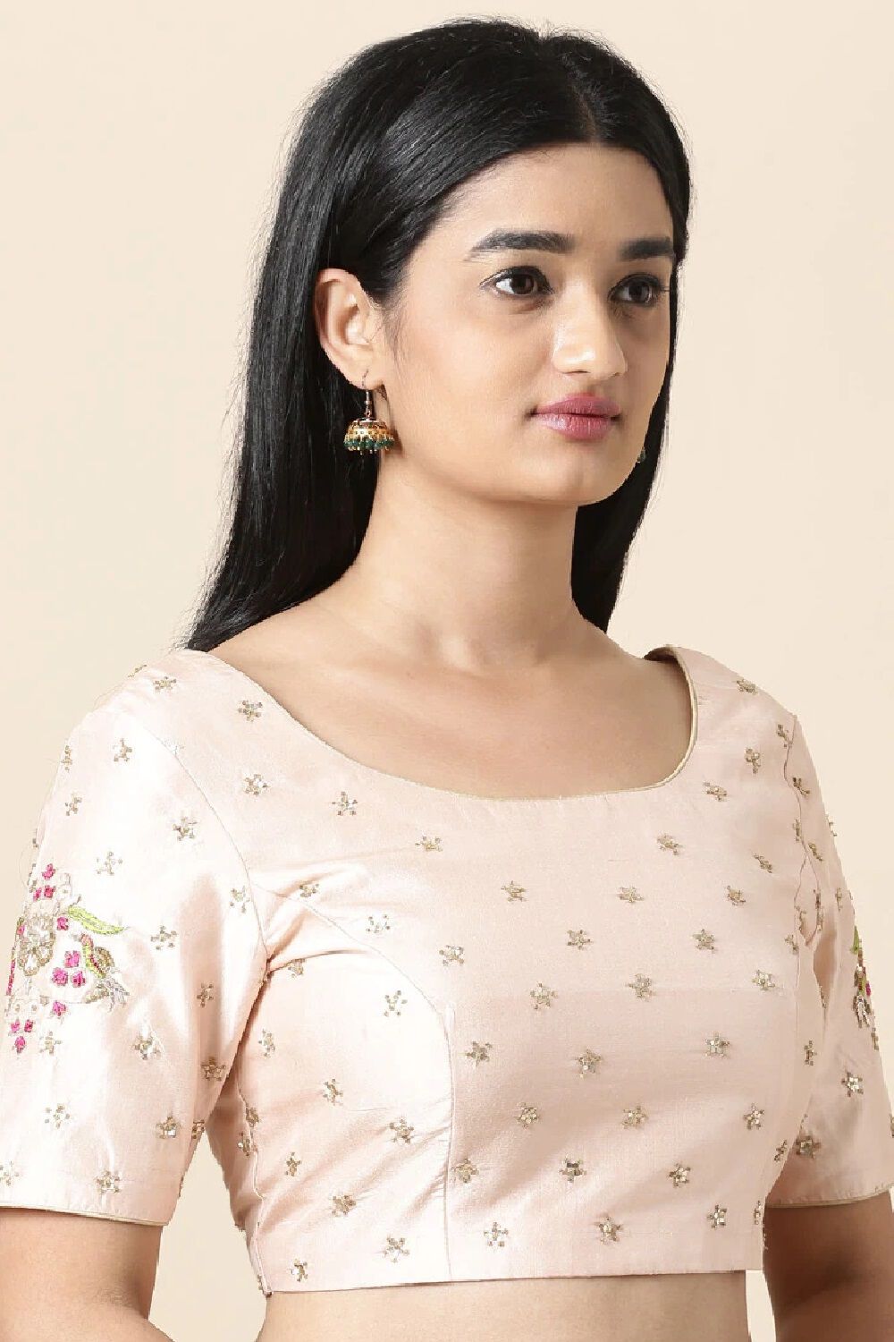 Blush Pink Silk Zardozi Work Blouse image number null