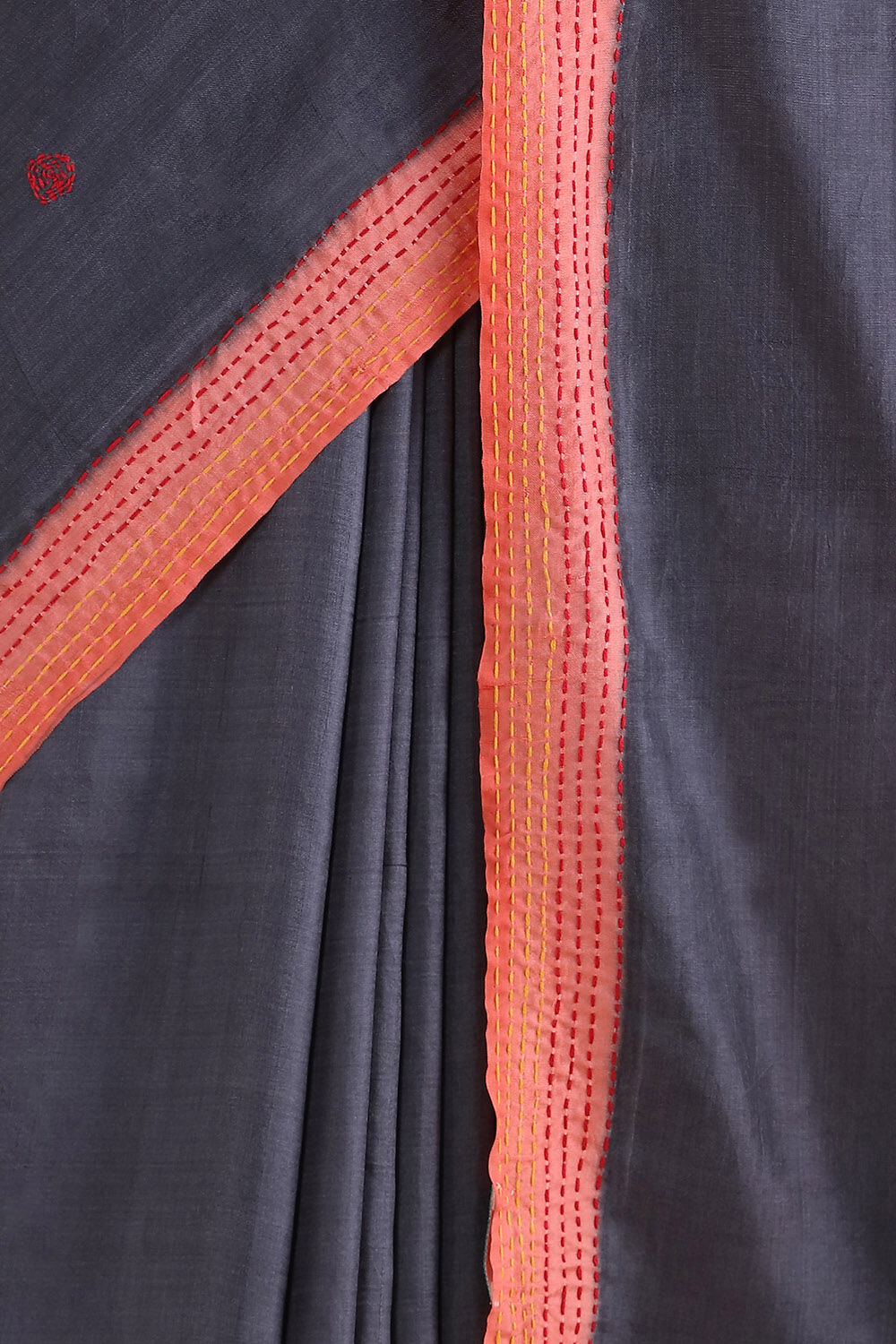 Dark Blue Pure Silk Kantha Saree image number null