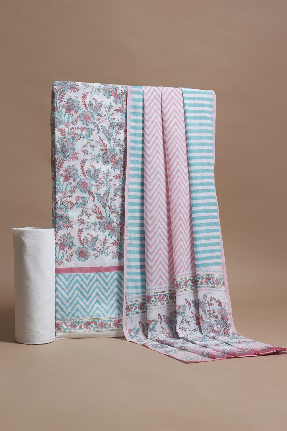 Off White Pure Cotton Printed Sanganeri Suit Set image number null