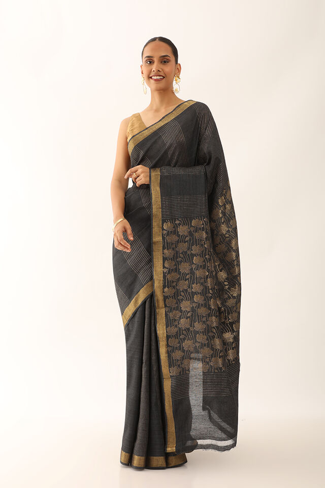 Black Chattisgarh Pure Tussar Silk Woven Saree