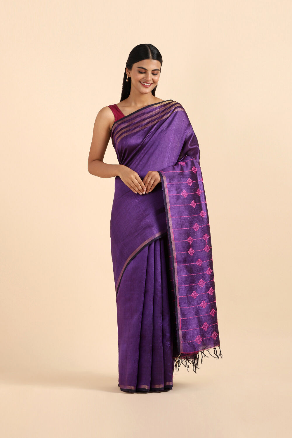 Purple Pure Tussar Silk Bhagalpuri Saree image number null