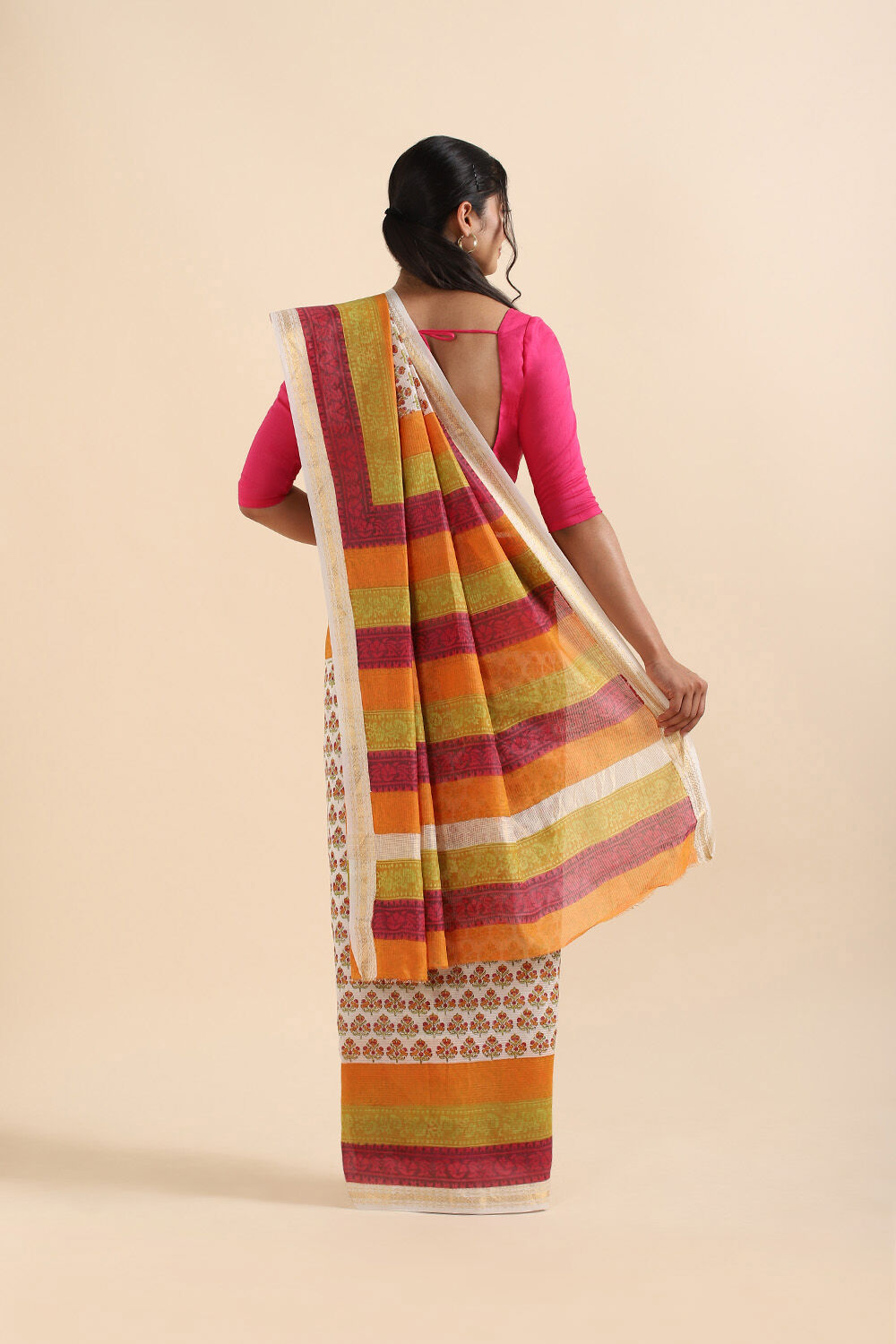 Off White Pure Silk Cotton Sanganeri Printed Saree image number null