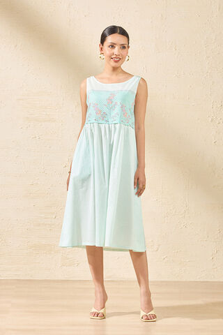 Off White Pure Cotton Printed Sanganeri Dress thumbnail image number null