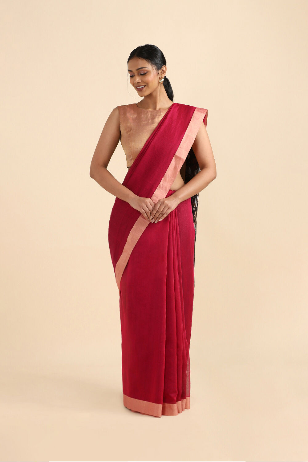 Dark Pink Pure Silk Cotton Bengal Saree image number null
