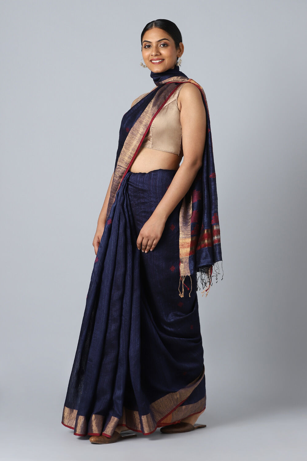 Dark Blue Pure Silk Vanya Jamdani Saree image number null