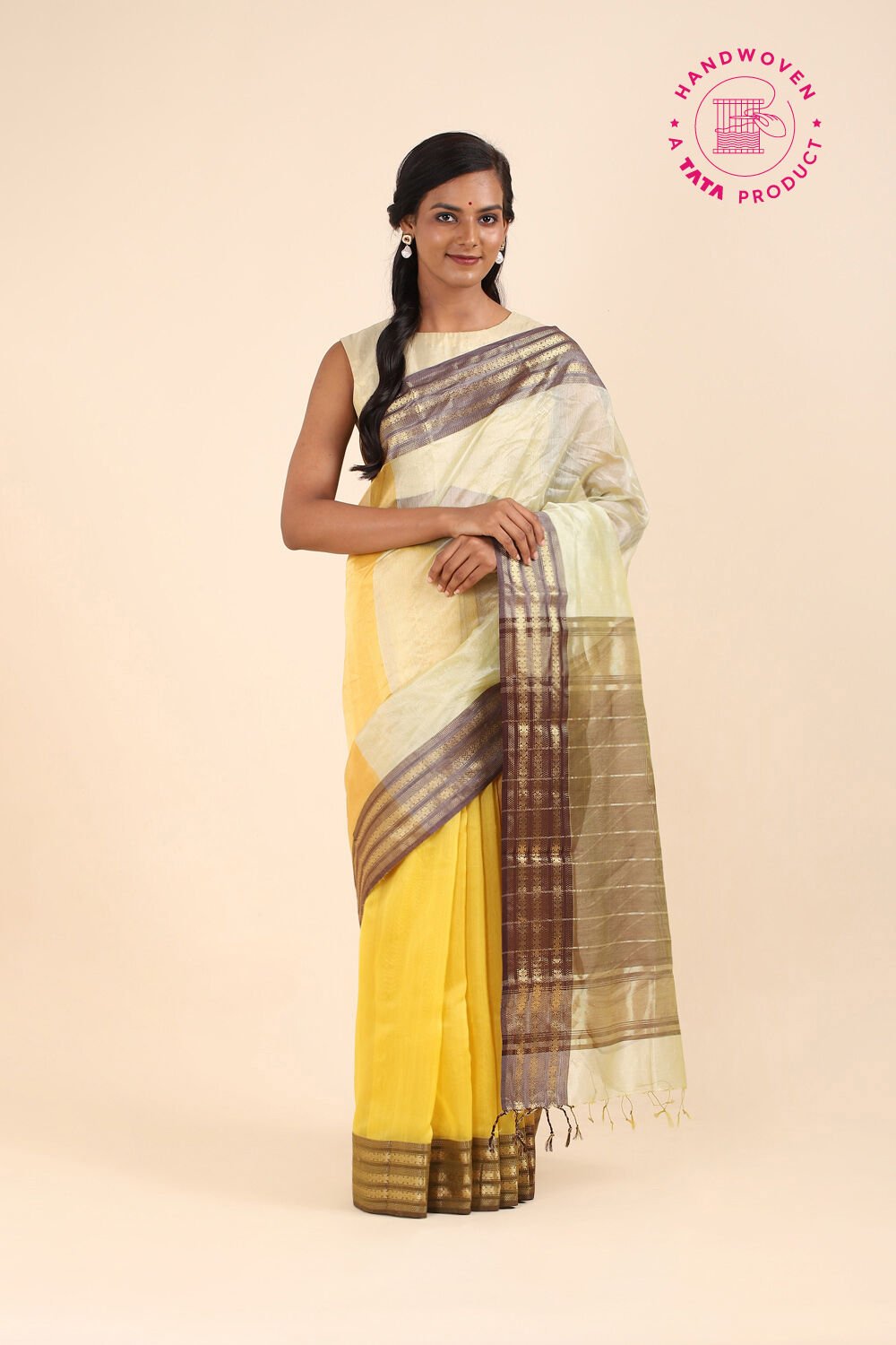 Yellow Pure Silk Cotton Maheswari Saree image number null