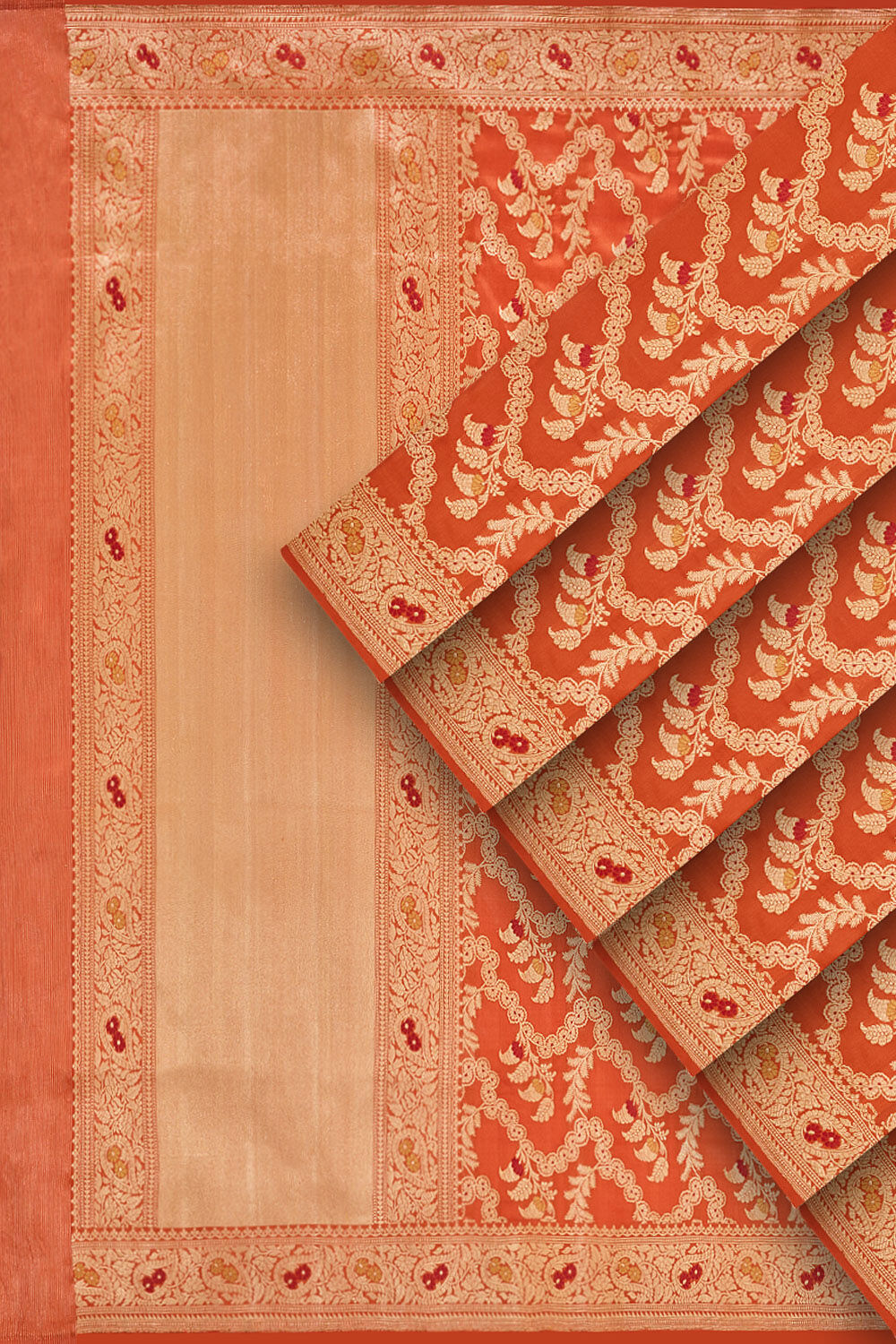 Orange Pure Silk Kadwa Banarasi Saree image number null