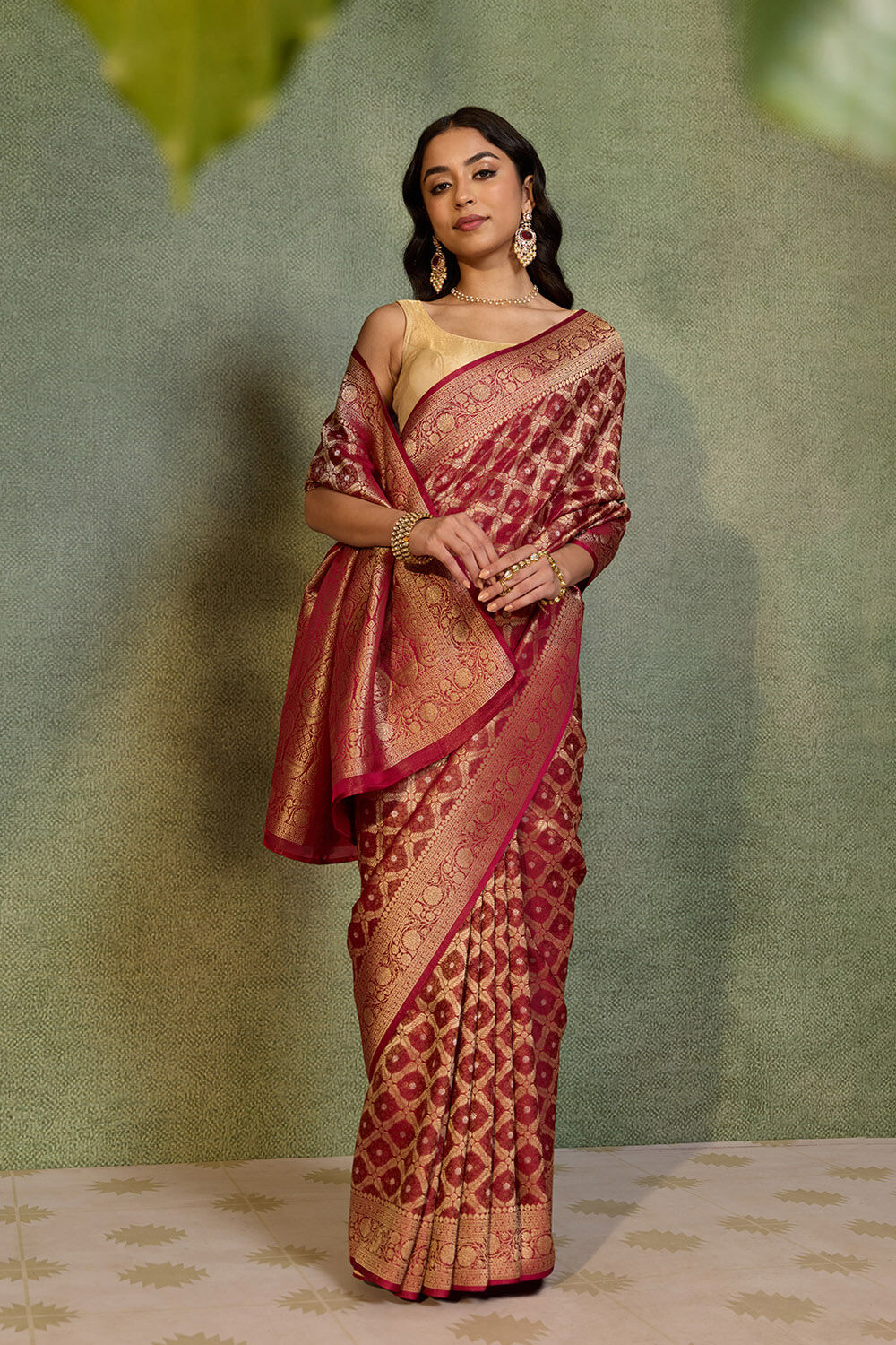 Dark Red   Woven Viscose Tissue Saree image number null