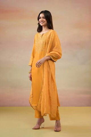 Orange Pure Viscose Embroidered Kurta Set thumbnail image number null