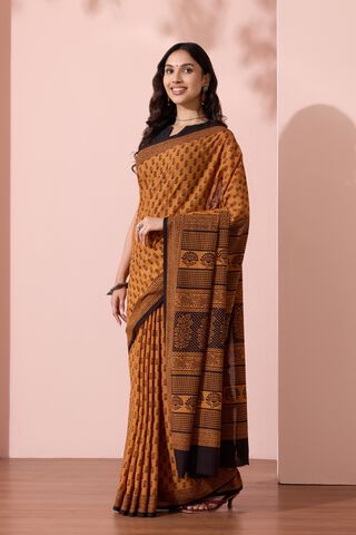 Yellow Bagh Block Printed Pure Cotton Saree thumbnail image number null