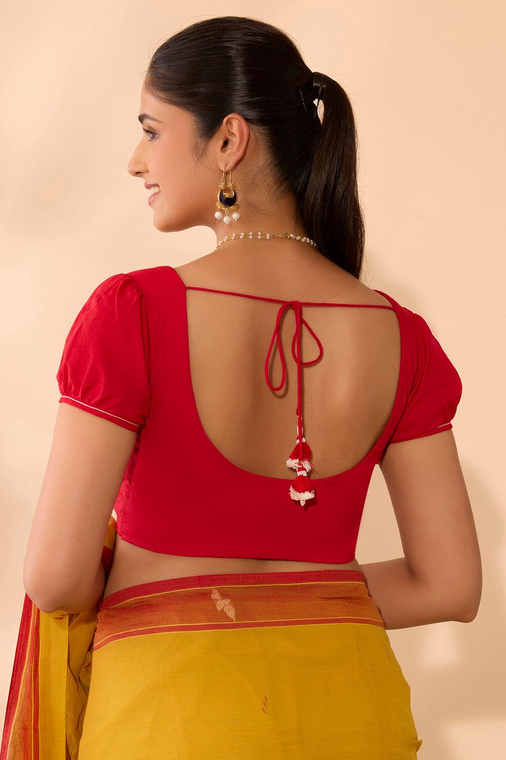 Dark Red Woven Pure Cotton Blouse image number null