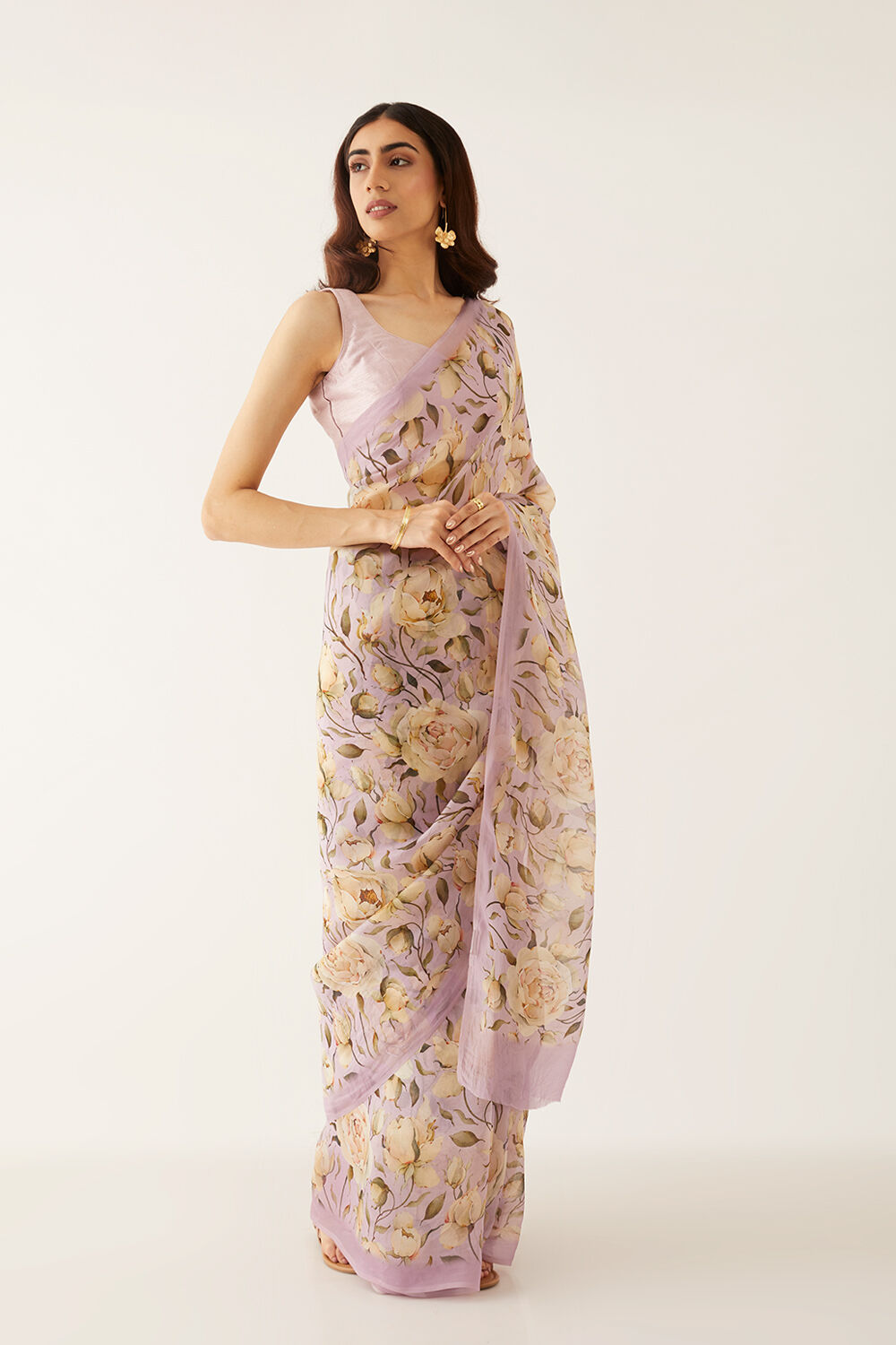 Light Violet Viscose Organza Digital Printed Saree image number null