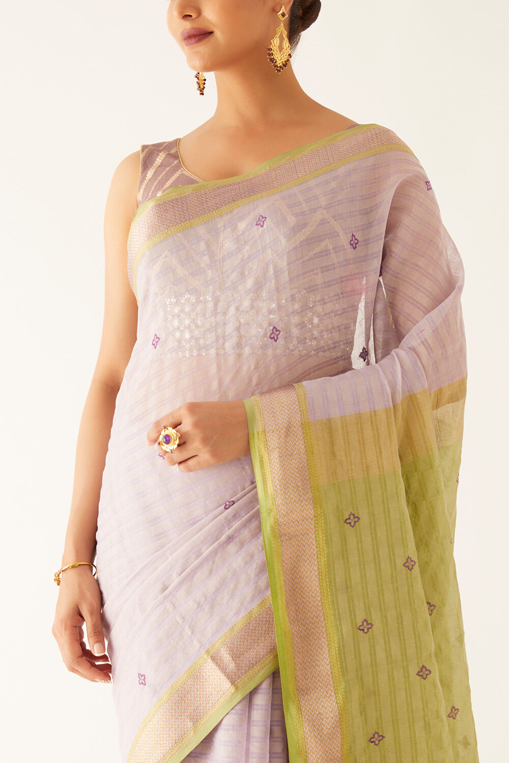 Purple Pure Cotton Tissue Maheshwari Saree image number null